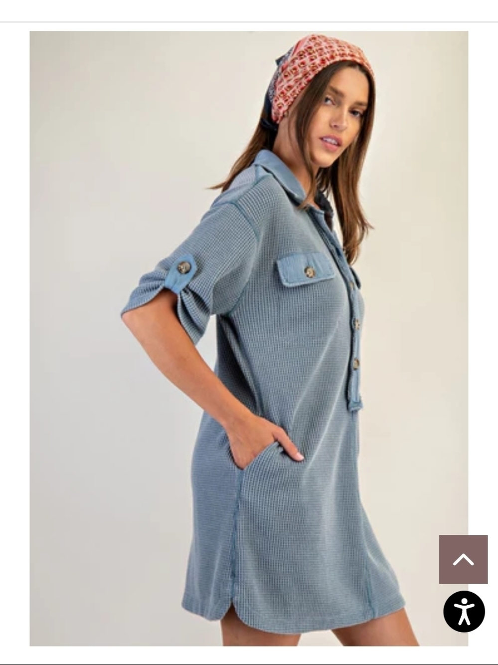 Light Blue Waffle Knit Button-Front Shirt Dress With Pockets!